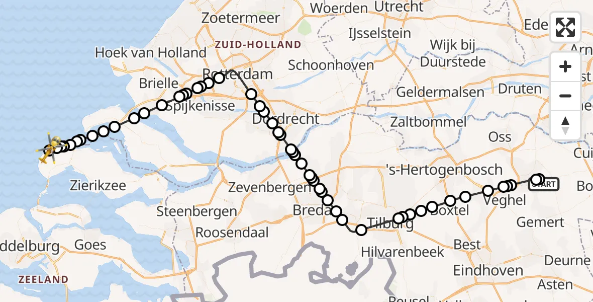 Vluchtroute Traumahelikopter Vliegbasis Volkel - Burgh-Haamstede, 27 juni 2026, 14:59