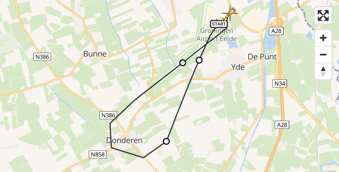 Vluchtroute Traumahelikopter Groningen Airport Eelde - Groningen Airport Eelde, 27 juni 2026, 15:11