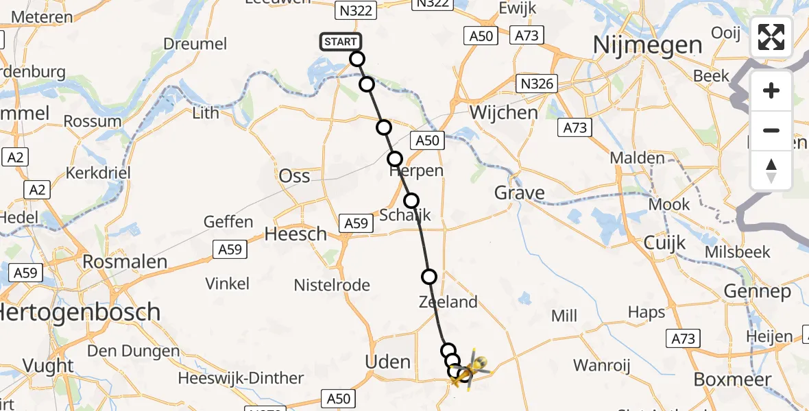 Vluchtroute Traumahelikopter Altforst - Vliegbasis Volkel, 27 juni 2026, 15:40