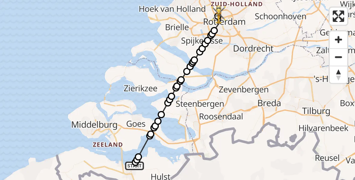 Vluchtroute Traumahelikopter Terneuzen - Rotterdam The Hague Airport, 27 juni 2026, 15:40