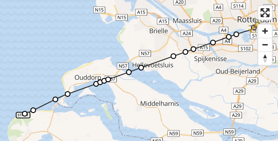 Vluchtroute Traumahelikopter Burgh-Haamstede - Erasmus MC, 27 juni 2026, 16:18