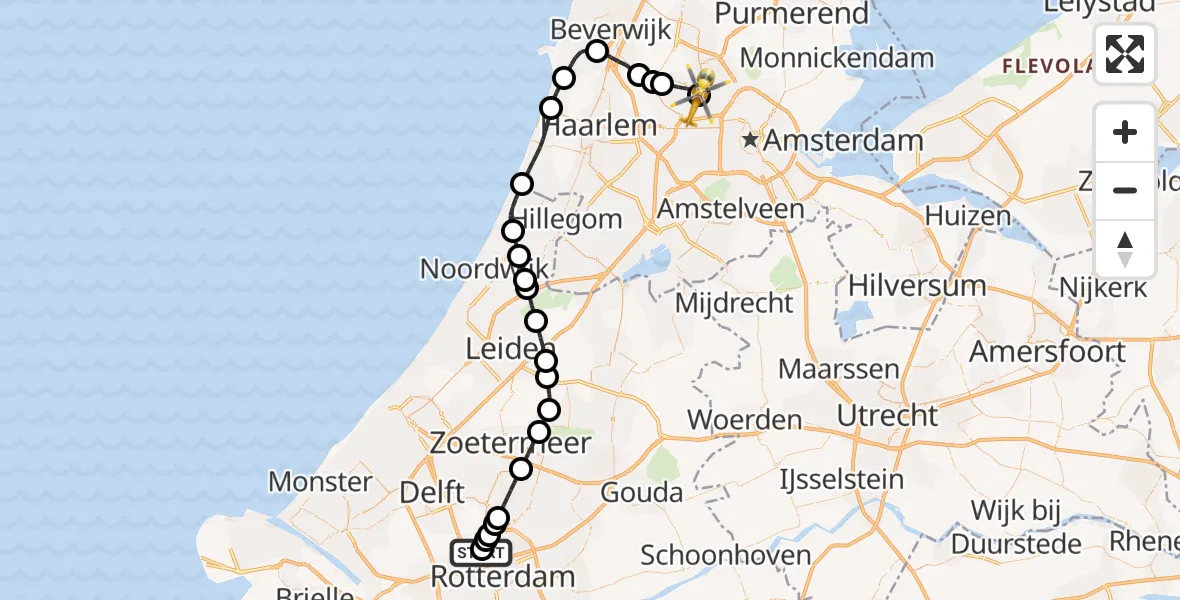 Vluchtroute Traumahelikopter Rotterdam The Hague Airport - Amsterdam Heliport, 27 juni 2026, 16:18