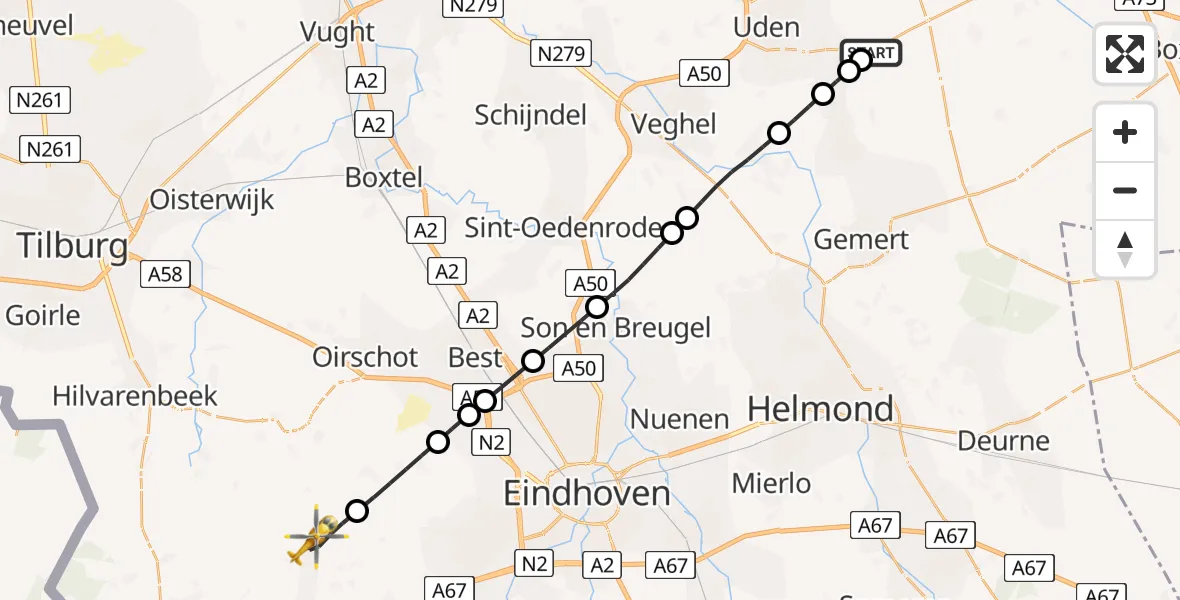 Vluchtroute Traumahelikopter Vliegbasis Volkel - Vessem, 27 juni 2026, 16:49