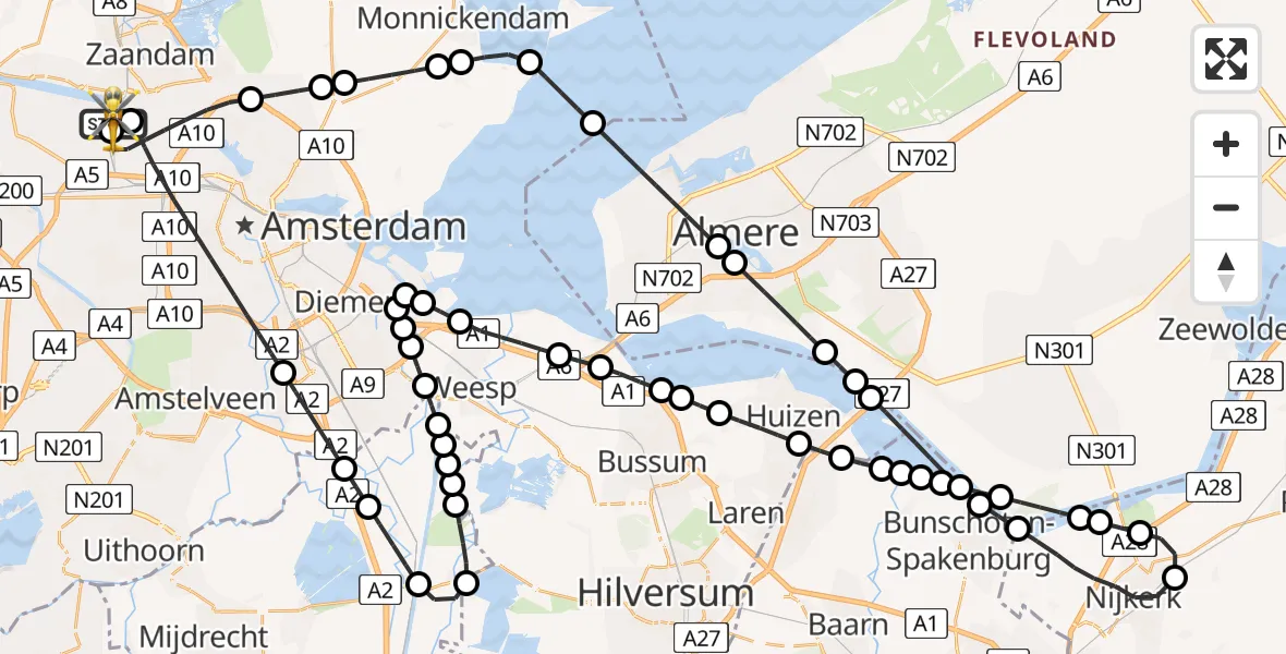 Vluchtroute Traumahelikopter Amsterdam Heliport - Amsterdam Heliport, 27 juni 2026, 16:52