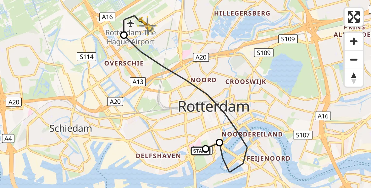 Vluchtroute Traumahelikopter Erasmus MC - Rotterdam The Hague Airport, 27 juni 2026, 17:06
