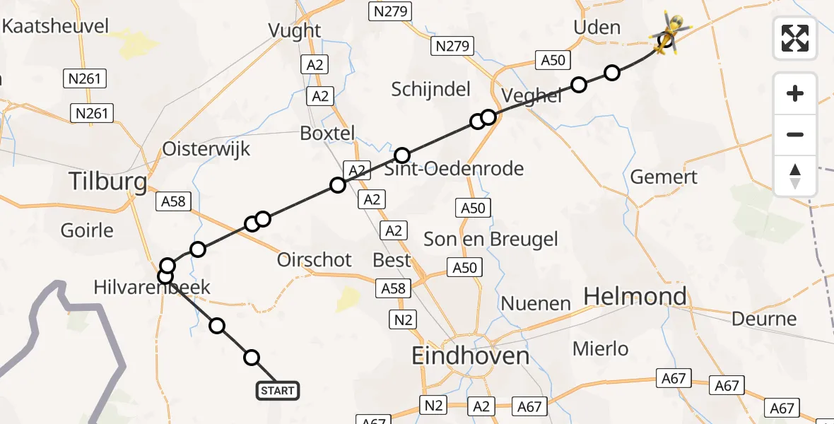 Vluchtroute Traumahelikopter Vessem - Vliegbasis Volkel, 27 juni 2026, 17:19