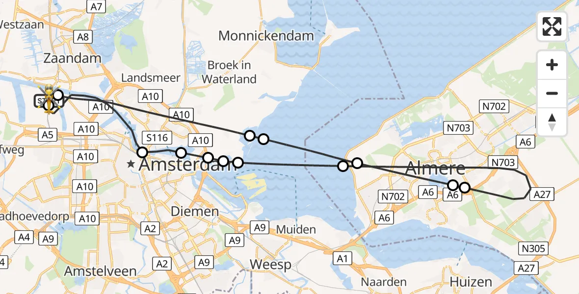 Vluchtroute Traumahelikopter Amsterdam Heliport - Amsterdam Heliport, 27 juni 2026, 17:38