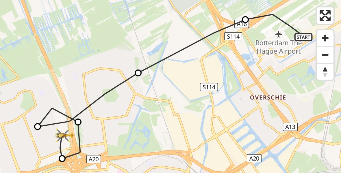 Vluchtroute Traumahelikopter Rotterdam The Hague Airport - Vlaardingen, 27 juni 2026, 17:41
