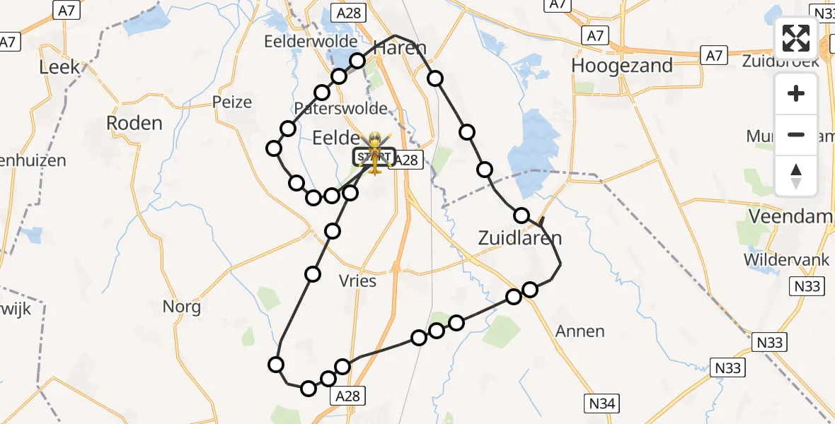 Vluchtroute Traumahelikopter Groningen Airport Eelde - Groningen Airport Eelde, 27 juni 2026, 17:56
