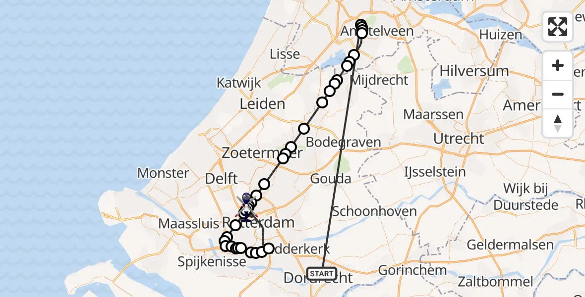 Vluchtroute Politiehelikopter Papendrecht - Rotterdam The Hague Airport, 27 juni 2026, 18:29
