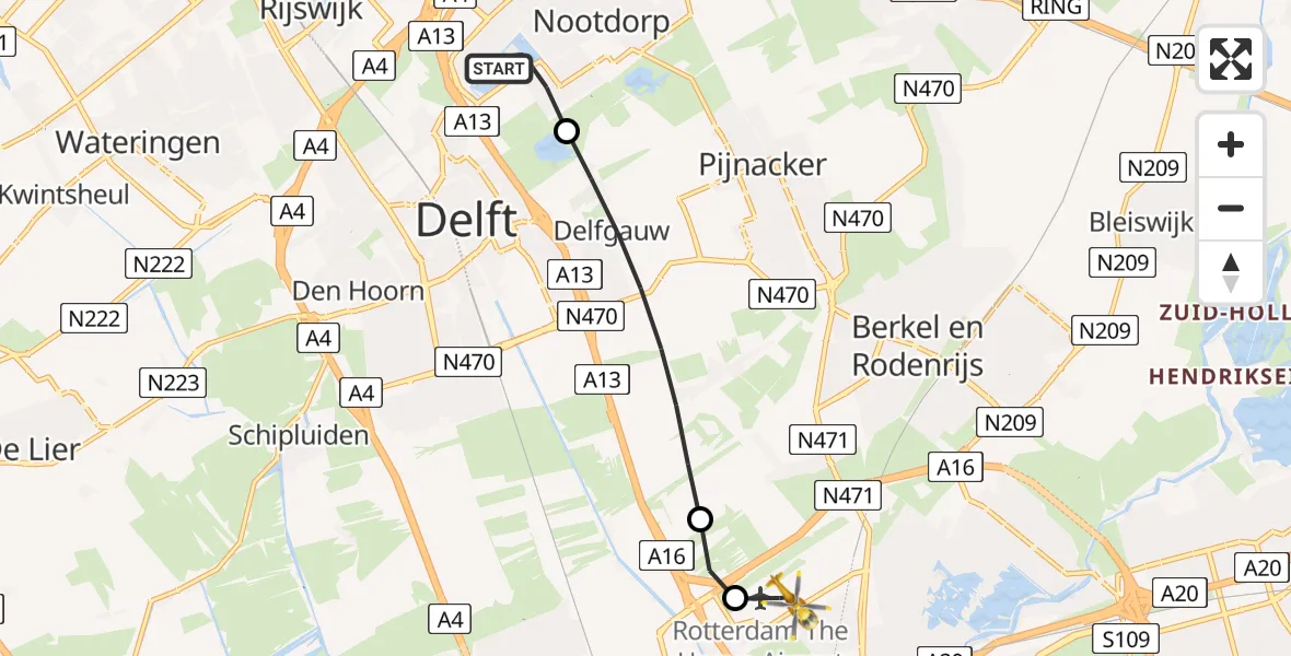 Vluchtroute Traumahelikopter 's-Gravenhage - Rotterdam The Hague Airport, 27 juni 2026, 19:55