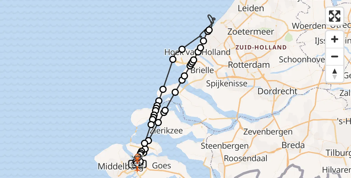 Vluchtroute Kustwachthelikopter Vliegveld Midden-Zeeland - Vliegveld Midden-Zeeland, 27 juni 2026, 20:10