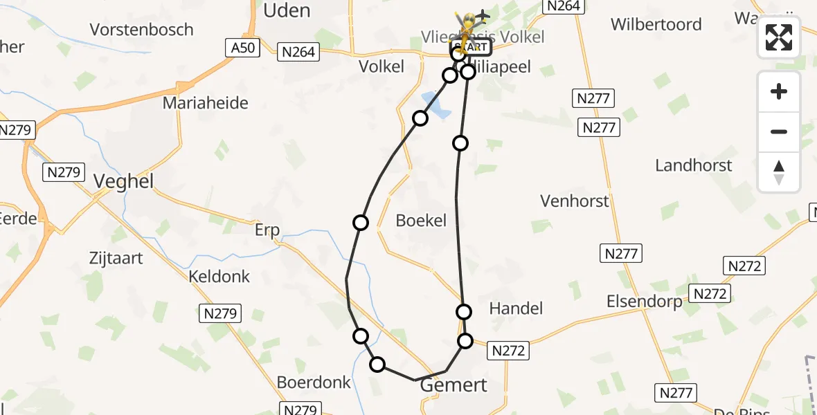 Vluchtroute Traumahelikopter Vliegbasis Volkel - Vliegbasis Volkel, 27 juni 2026, 21:09