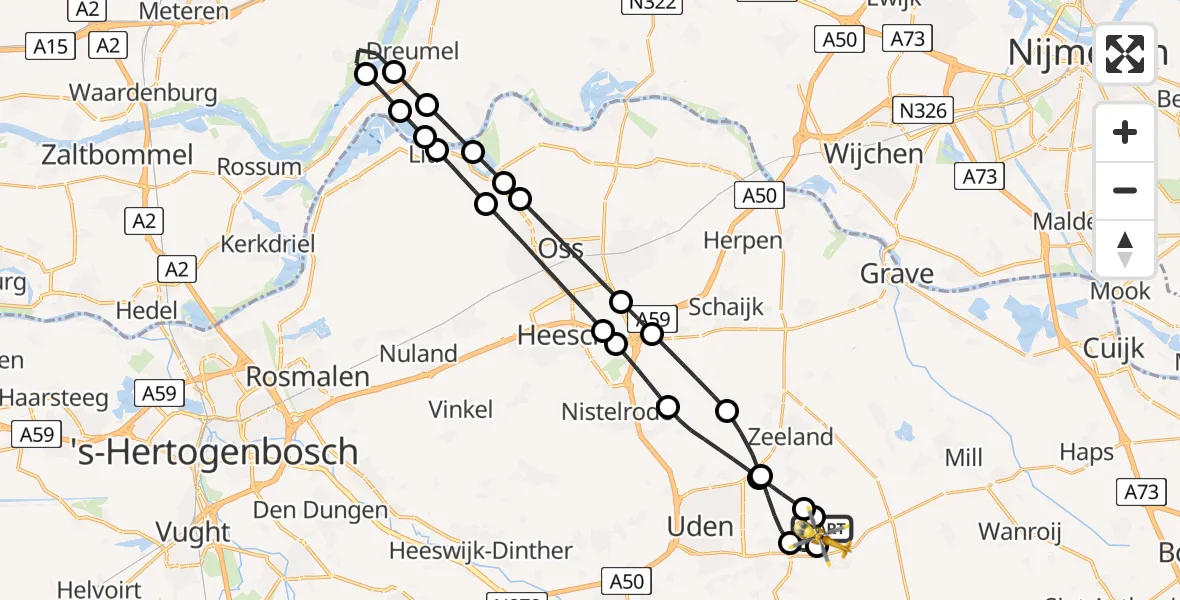 Vluchtroute Traumahelikopter Vliegbasis Volkel - Vliegbasis Volkel, 27 juni 2026, 21:56