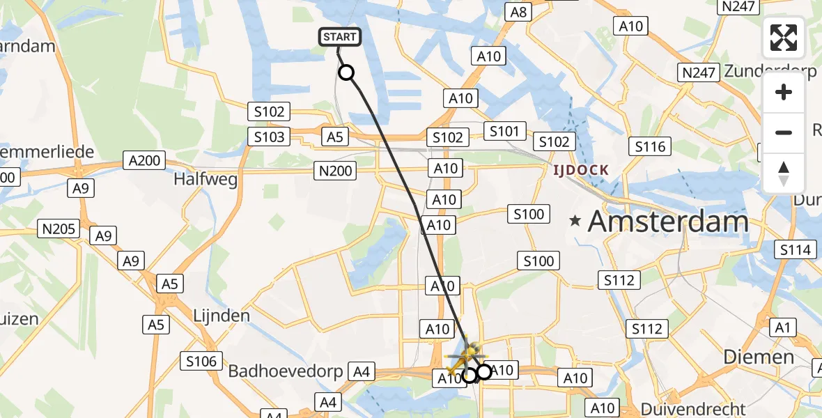 Vluchtroute Traumahelikopter Amsterdam Heliport - Amsterdam, 28 juni 2026, 02:56