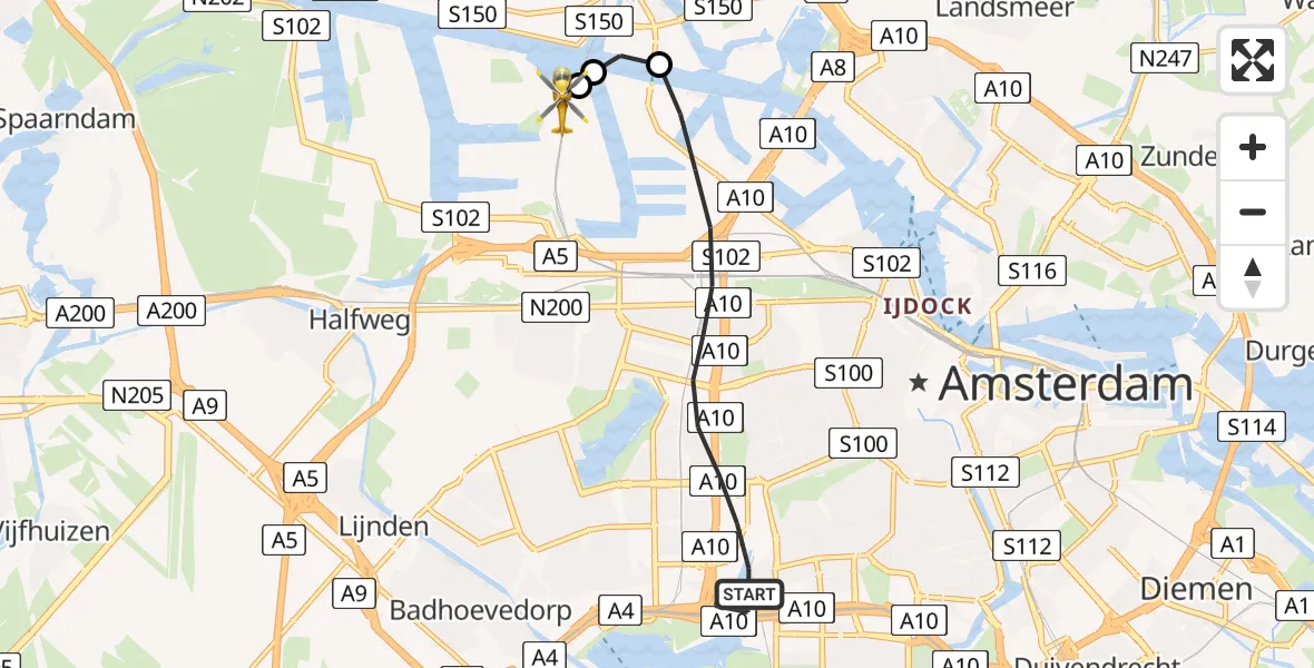 Vluchtroute Traumahelikopter Amsterdam - Amsterdam Heliport, 28 juni 2026, 03:16