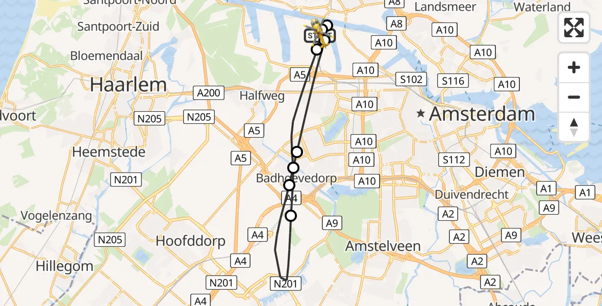 Vluchtroute Traumahelikopter Amsterdam Heliport - Amsterdam Heliport, 28 juni 2026, 06:42
