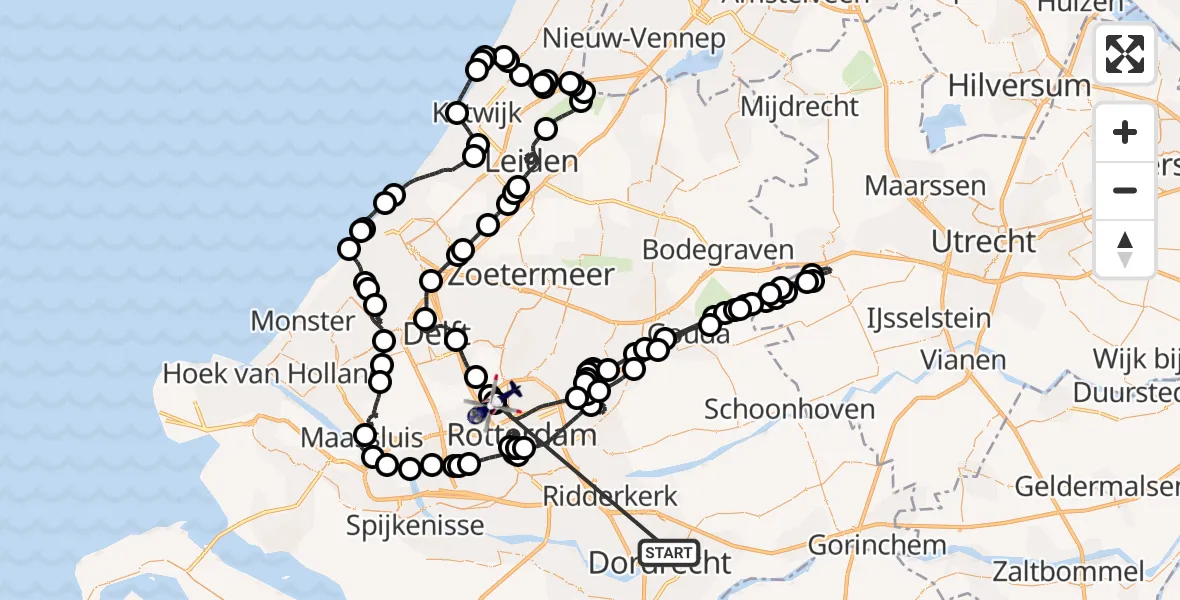 Vluchtroute Politiehelikopter Papendrecht - Rotterdam The Hague Airport, 28 juni 2026, 07:53