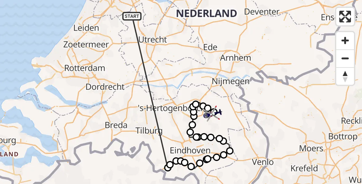 Vluchtroute Politiehelikopter Noordplas - Vliegbasis Volkel, 28 juni 2026, 07:56