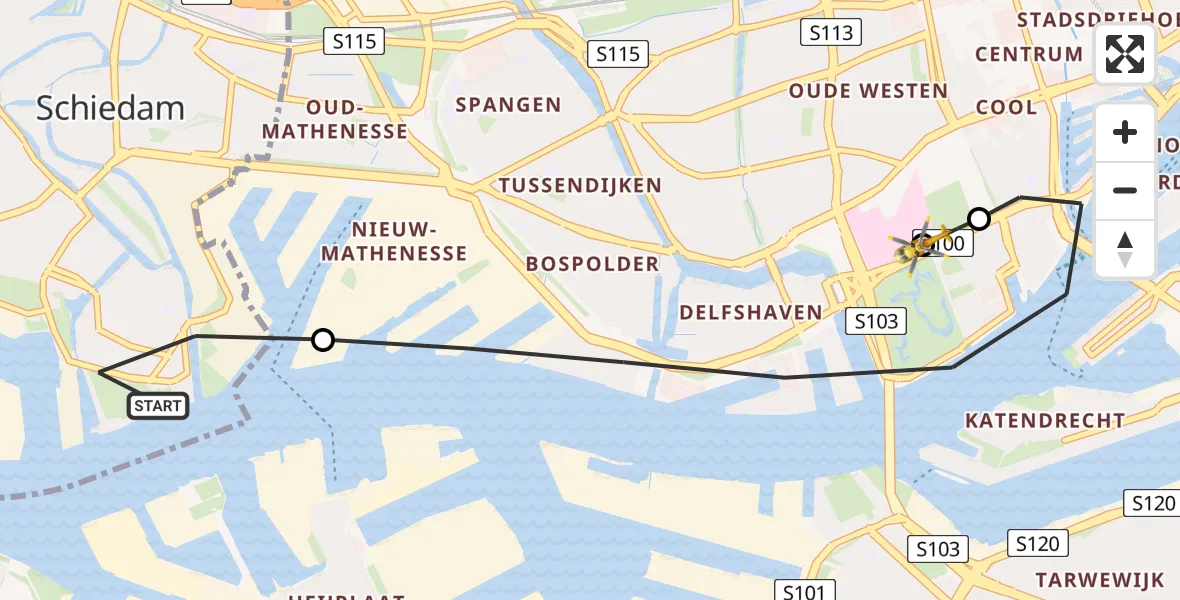 Vluchtroute Traumahelikopter Schiedam - Leids Universitair Medisch Centrum (LUMC), 28 juni 2026, 08:36