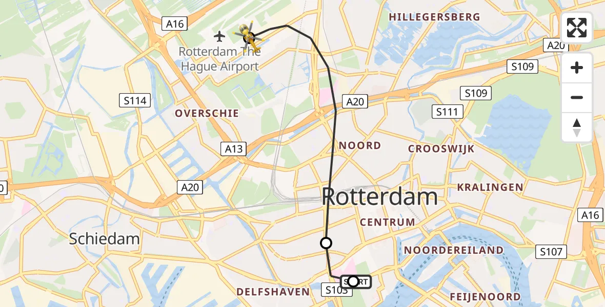 Vluchtroute Traumahelikopter Leids Universitair Medisch Centrum (LUMC) - Rotterdam The Hague Airport, 28 juni 2026, 08:59