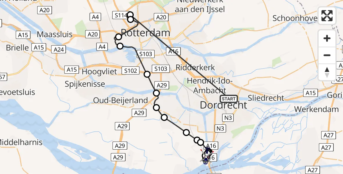 Vluchtroute Politiehelikopter Papendrecht - 's-Gravendeel, 28 juni 2026, 11:04