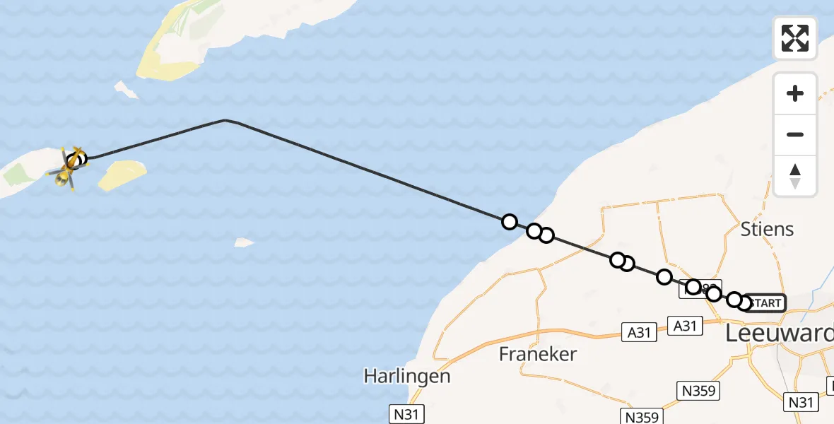 Vluchtroute Ambulancehelikopter Vliegbasis Leeuwarden - Vlieland Heliport, 28 juni 2026, 11:06