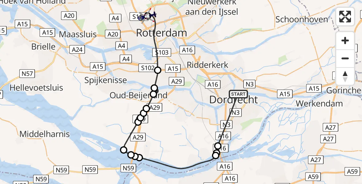 Vluchtroute Politiehelikopter Papendrecht - Rotterdam The Hague Airport, 28 juni 2026, 11:30