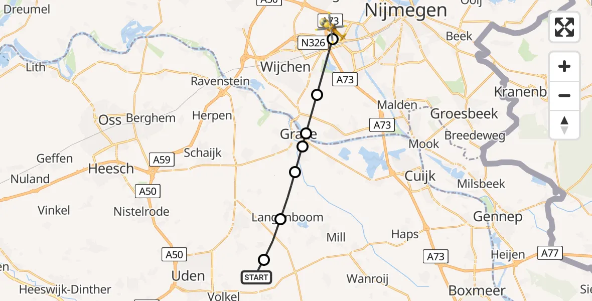 Vluchtroute Traumahelikopter Vliegbasis Volkel - Nijmegen, 28 juni 2026, 12:08