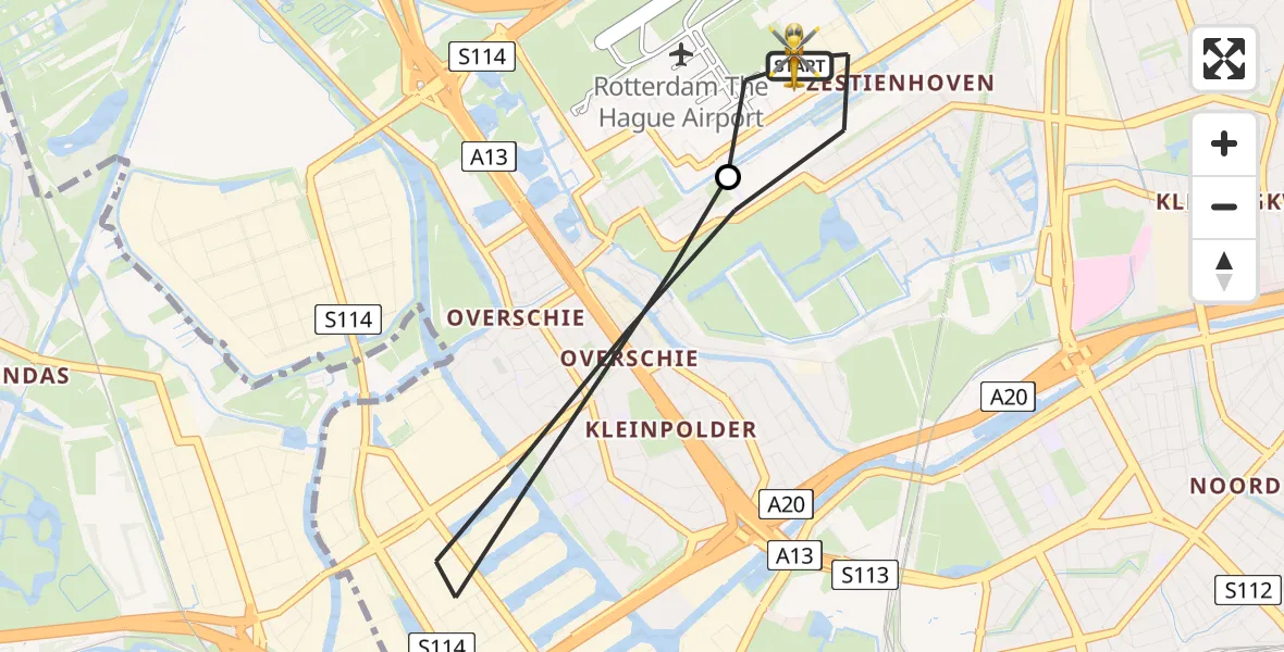 Vluchtroute Traumahelikopter Rotterdam The Hague Airport - Rotterdam The Hague Airport, 28 juni 2026, 12:15