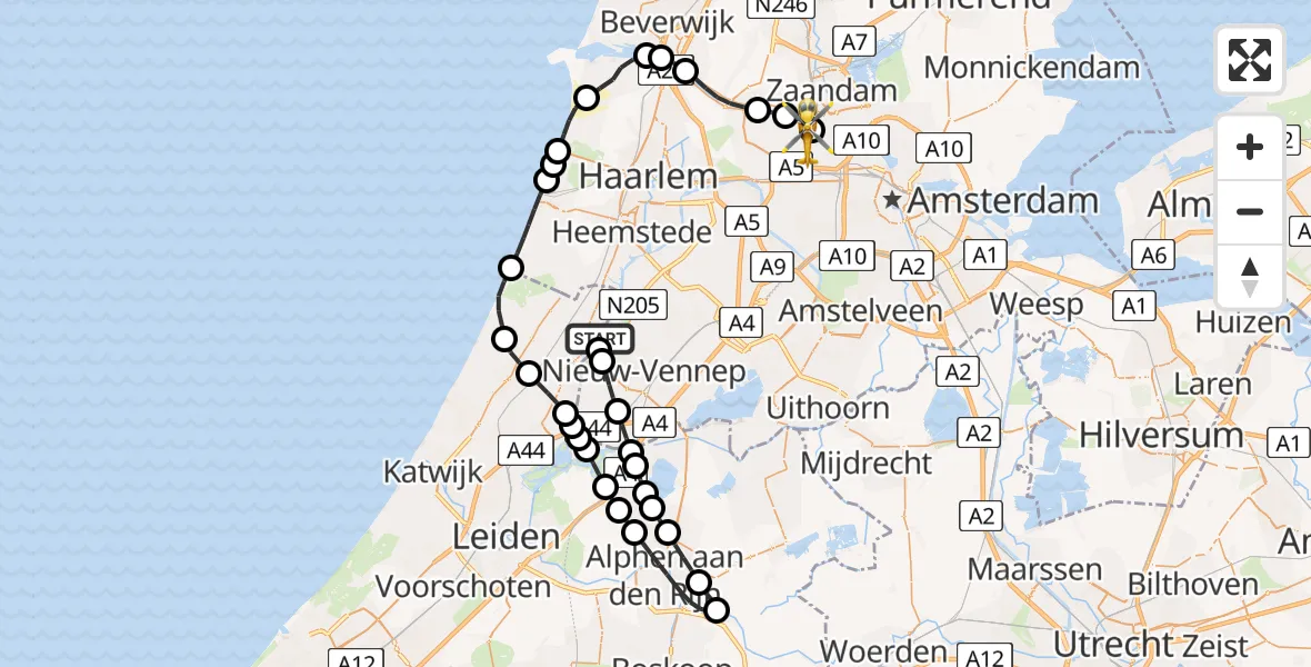 Vluchtroute Traumahelikopter Hillegom - Amsterdam Heliport, 28 juni 2026, 12:28