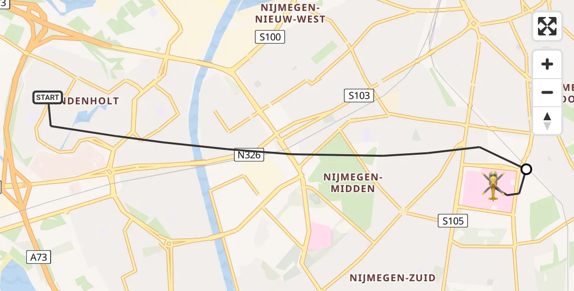 Vluchtroute Traumahelikopter Nijmegen - Radboud University Medical Center Heliport, 28 juni 2026, 12:53