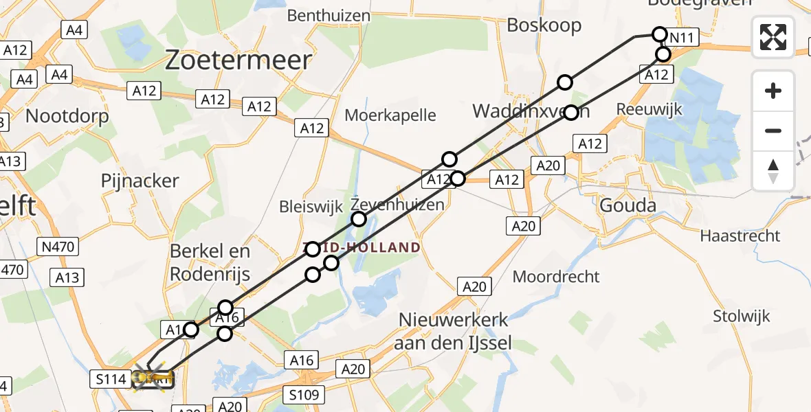 Vluchtroute Traumahelikopter Rotterdam The Hague Airport - Rotterdam The Hague Airport, 28 juni 2026, 13:02