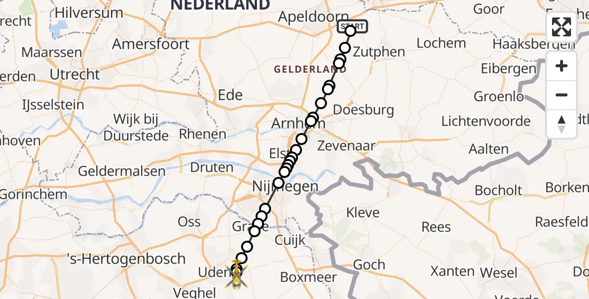 Vluchtroute Traumahelikopter Voorst - Vliegbasis Volkel, 28 juni 2026, 14:23