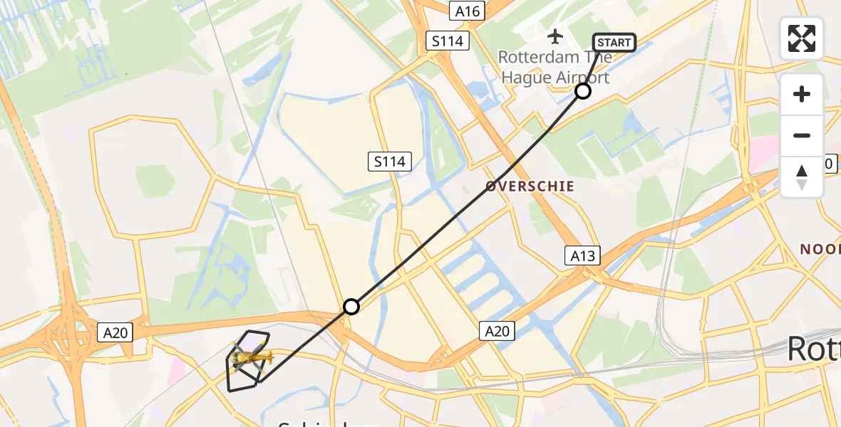 Vluchtroute Traumahelikopter Rotterdam The Hague Airport - Schiedam, 28 juni 2026, 14:54