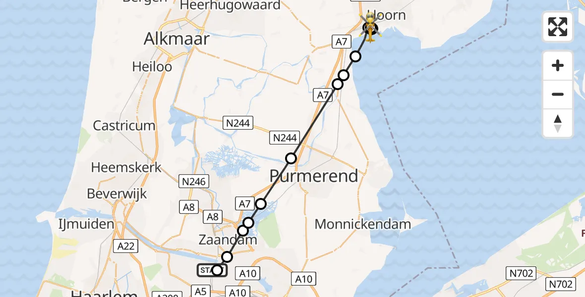 Vluchtroute Traumahelikopter Amsterdam Heliport - Hoorn, 28 juni 2026, 15:51
