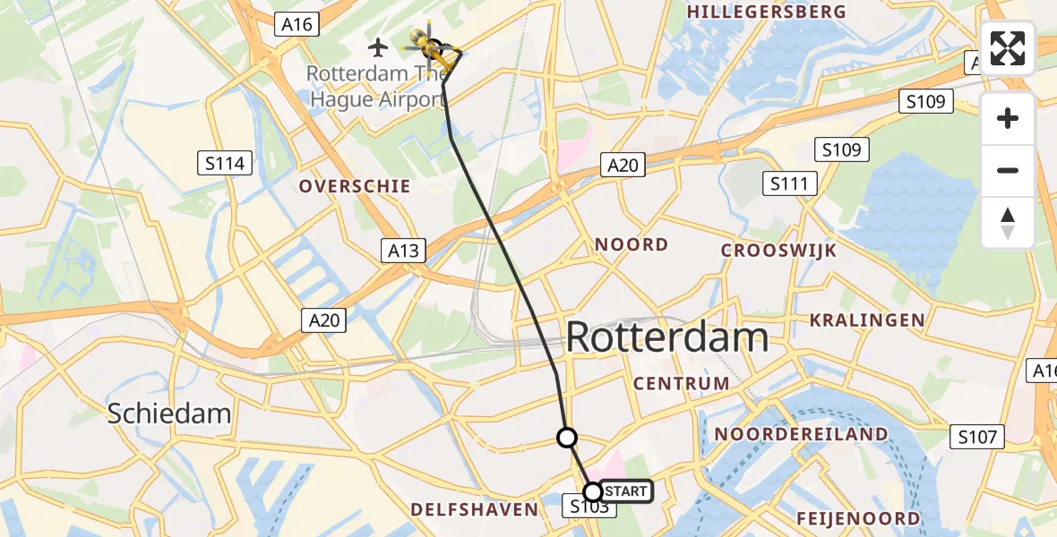 Vluchtroute Traumahelikopter Leids Universitair Medisch Centrum (LUMC) - Rotterdam The Hague Airport, 28 juni 2026, 15:58