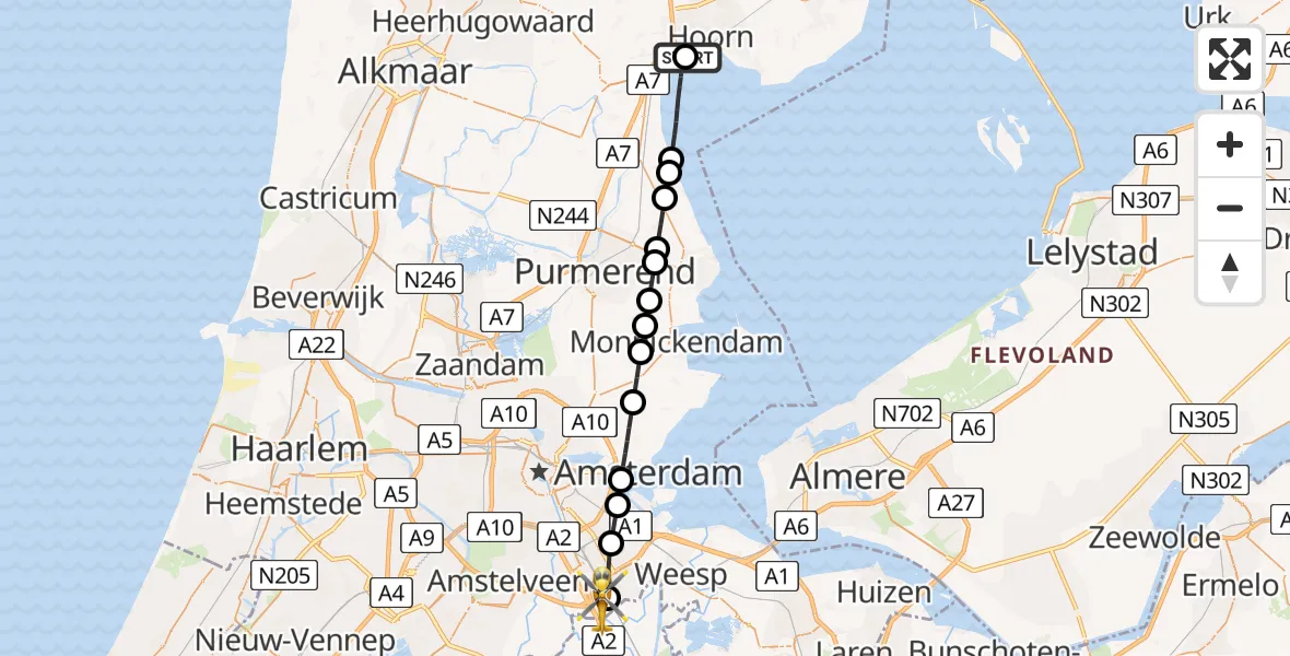 Vluchtroute Traumahelikopter Hoorn - Amsterdam UMC Helipad, 28 juni 2026, 16:26