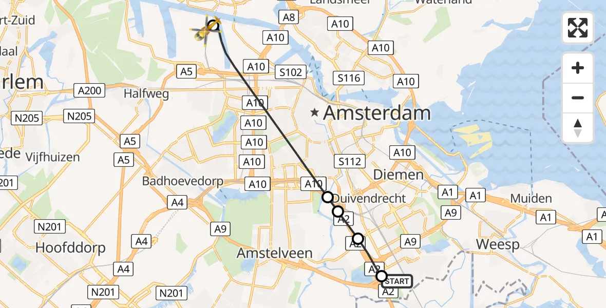 Vluchtroute Traumahelikopter Amsterdam UMC Helipad - Amsterdam Heliport, 28 juni 2026, 17:08