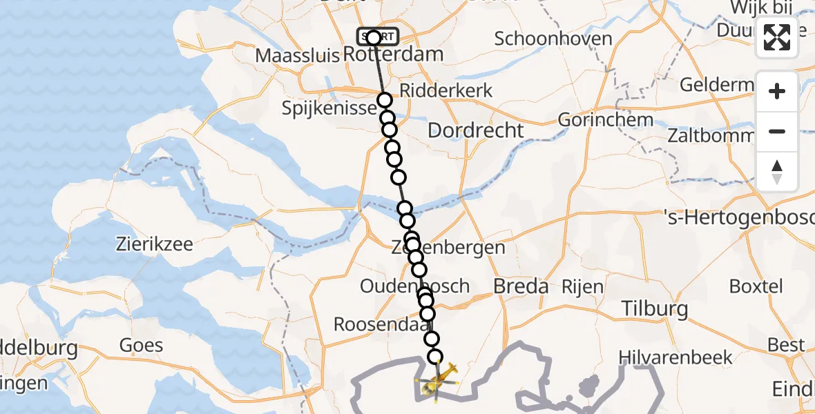 Vluchtroute Traumahelikopter Rotterdam The Hague Airport - Achtmaal, 28 juni 2026, 17:09