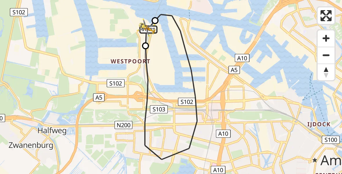 Vluchtroute Traumahelikopter Amsterdam Heliport - Amsterdam Heliport, 28 juni 2026, 17:25