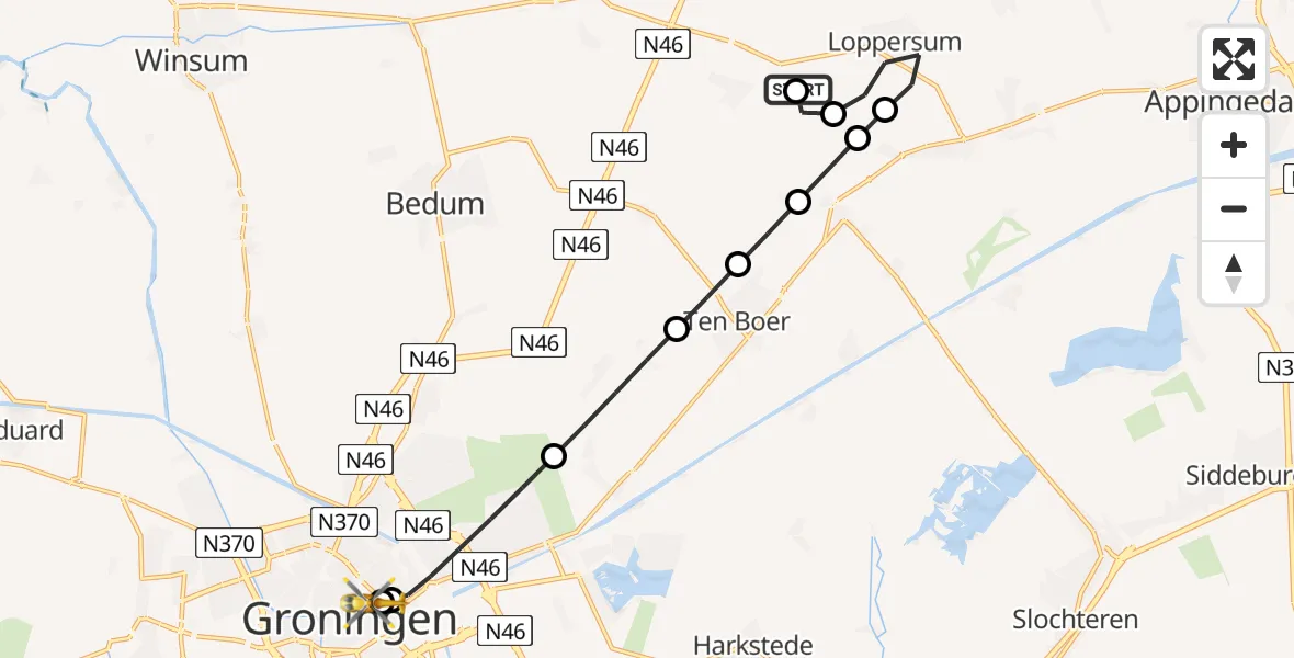 Vluchtroute Traumahelikopter Loppersum - Universitair Medisch Centrum Groningen, 28 juni 2026, 17:37