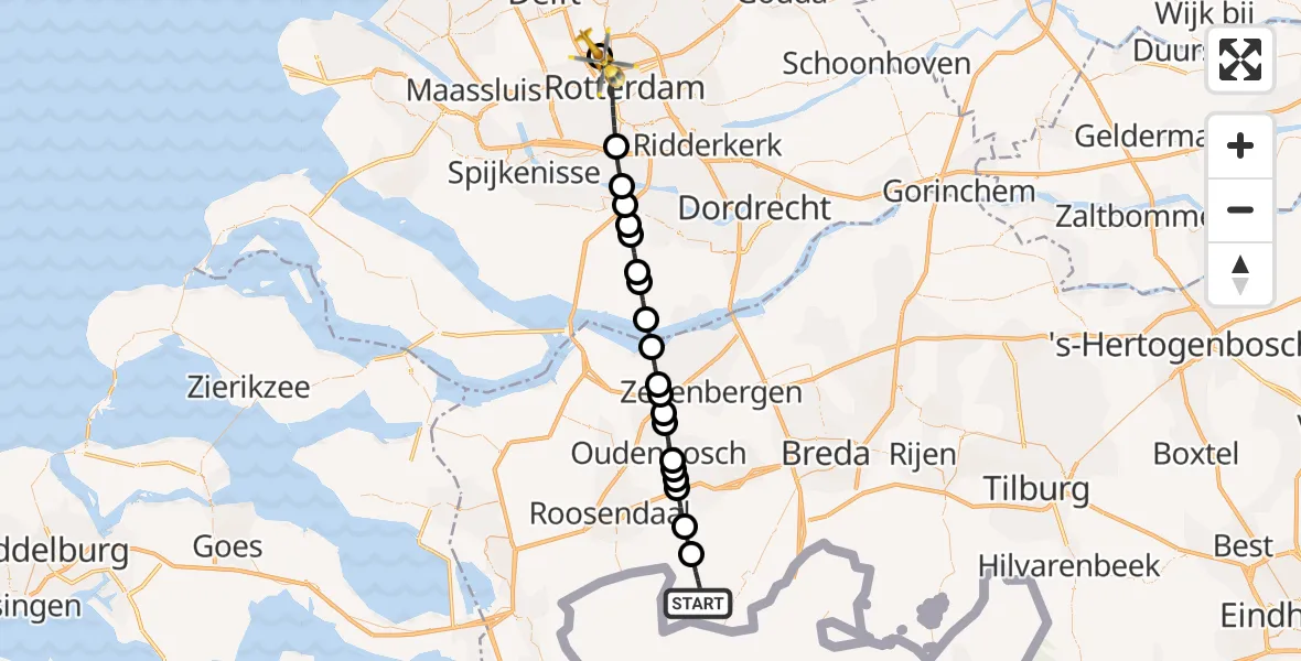Vluchtroute Traumahelikopter Achtmaal - Rotterdam The Hague Airport, 28 juni 2026, 17:56