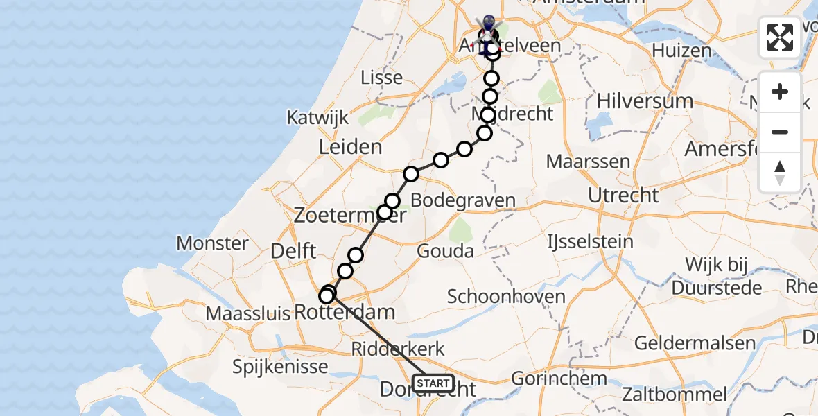 Vluchtroute Politiehelikopter Papendrecht - Amsterdam Vliegveld Schiphol, 28 juni 2026, 18:34