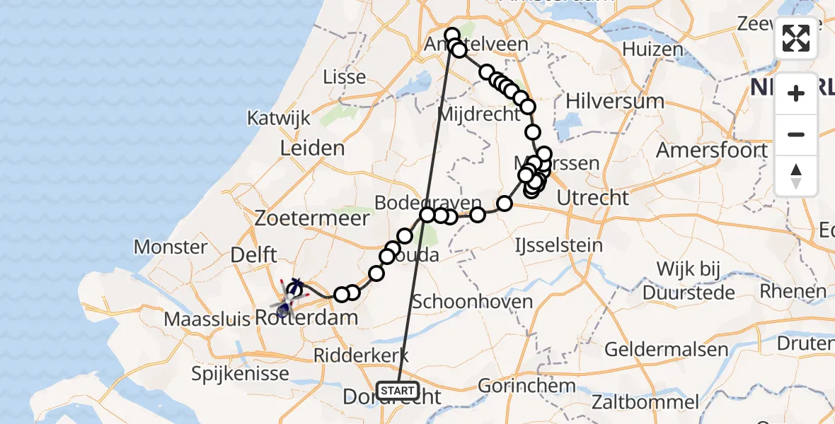 Vluchtroute Politiehelikopter Papendrecht - Rotterdam The Hague Airport, 28 juni 2026, 18:54