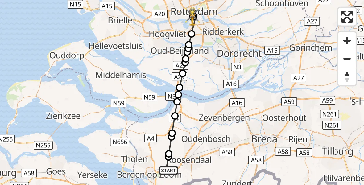 Vluchtroute Traumahelikopter Heerle - Leids Universitair Medisch Centrum (LUMC), 28 juni 2026, 20:12