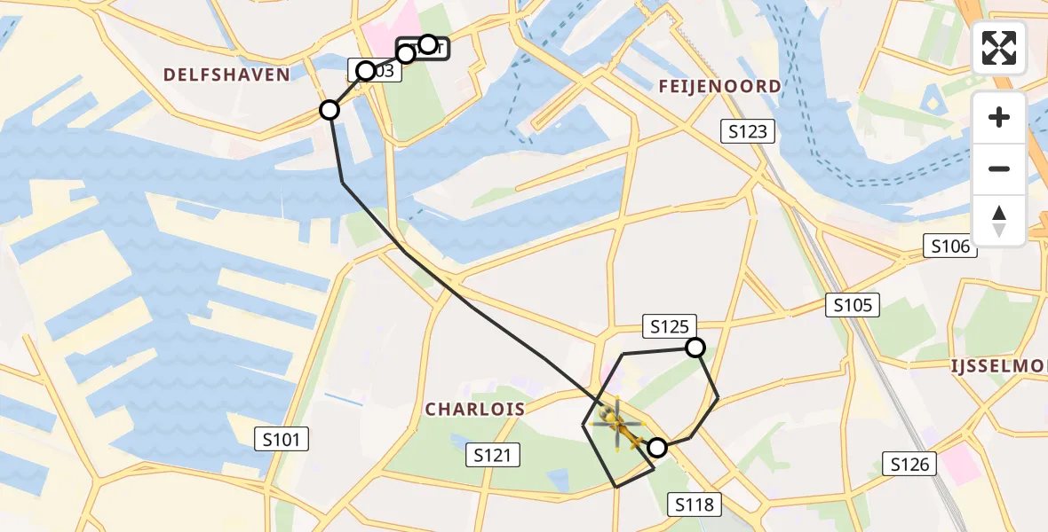 Vluchtroute Traumahelikopter Leids Universitair Medisch Centrum (LUMC) - Rotterdam, 28 juni 2026, 20:57