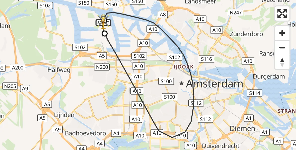 Vluchtroute Traumahelikopter Amsterdam Heliport - Amsterdam Heliport, 28 juni 2026, 23:17