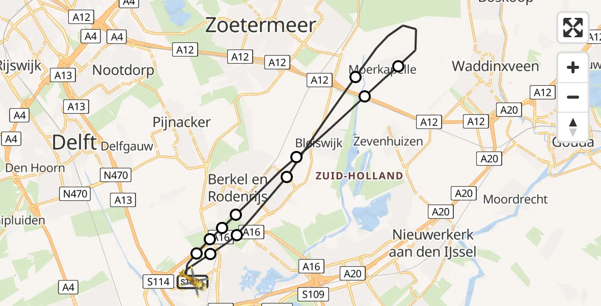 Vluchtroute Traumahelikopter Rotterdam The Hague Airport - Rotterdam The Hague Airport, 29 juni 2026, 02:02