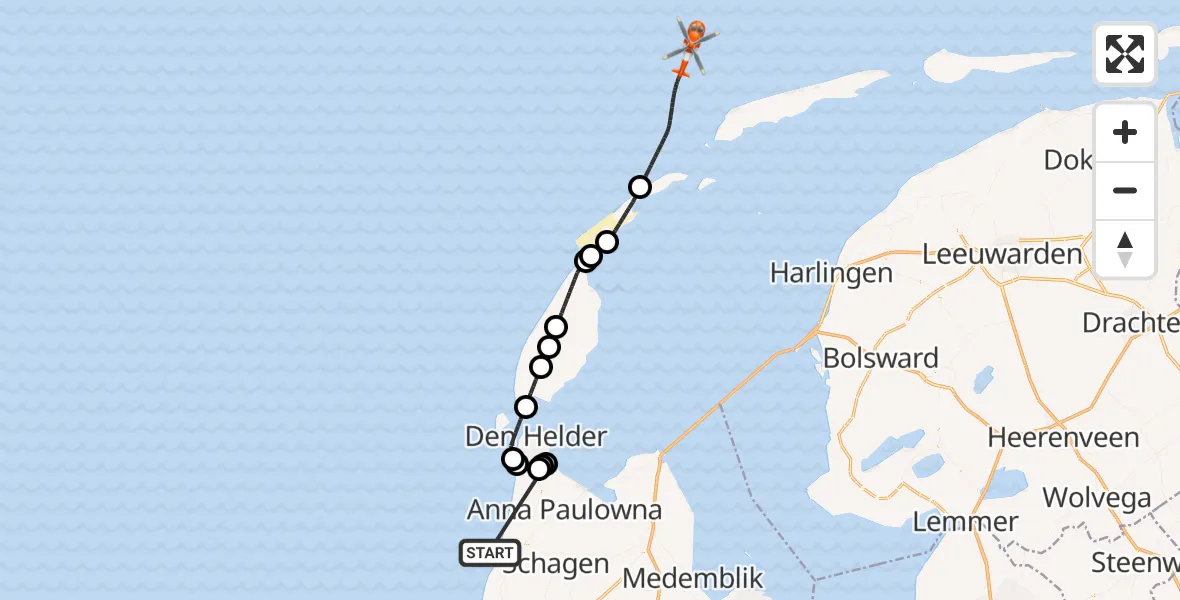 Vluchtroute Kustwachthelikopter Noordzee - Noordzee, 29 juni 2026, 03:18